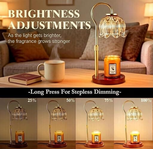 Dreamholder Electric Candle Warmer Lamp with Timer, Dimmable Candle Lamp with Adjustable Height, Glass Wax Melter for Jar Candles Wood Base Floral Home Decor Gifts for Women Mom, Walnut Wood thumbnail 4