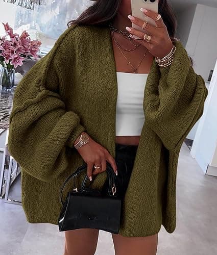 PRETTYGARDEN Womens Oversized Cardigan Sweaters 2026 Fall Long Lantern Sleeve Knit Open Front Lightweight Sweater thumbnail 8
