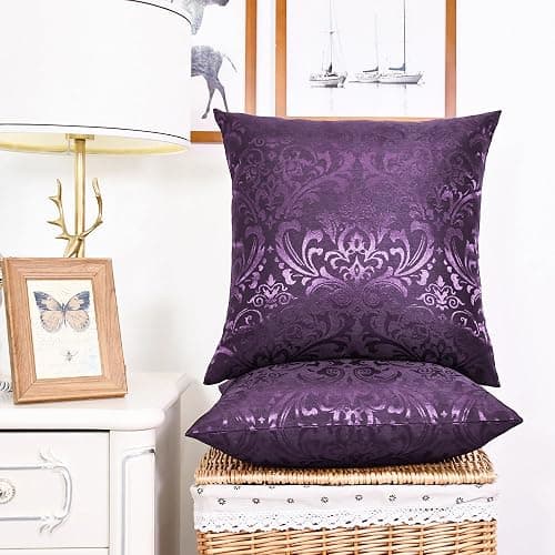 CaliTime Decorative Couch Throw Pillow Covers 16 X 16 Inches Deep Purple | Pack of 2, Vintage Damask Floral, Shining & Dull Contrast Cushion Cases for Sofa Bed Living Room Home thumbnail 2