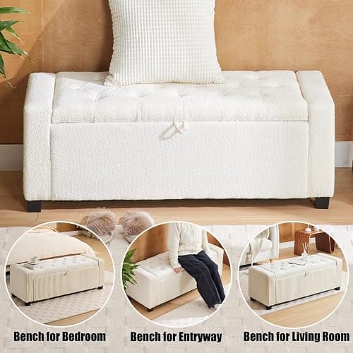 2BYF Storage Ottoman Bench, Bench for Bedroom End of Bed, Ottoman with Storage for Living Room and Entryway (Boucle White) thumbnail 6