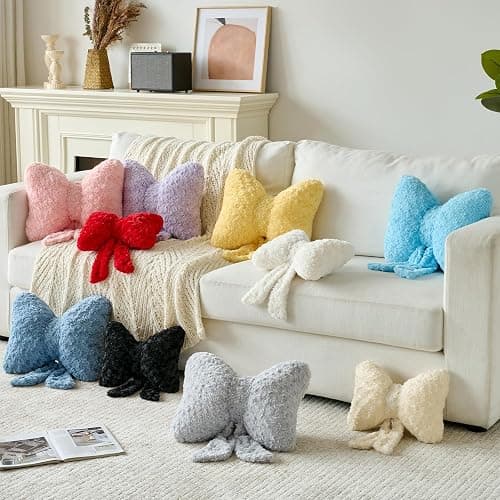 Ddliury Bow Pillow, Decorative Bow Pillows with Soft Plush for Couch Bed, Bow Shaped Throw Pillow Room Decor for Bedroom, Bow Decorative Pillow for Living Room (Lavender Purple, Small-12 Inches) thumbnail 5