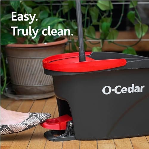O-Cedar EasyWring Microfiber Spin Mop & Bucket Floor Cleaning System + 2 Extra Refills, Red/Gray thumbnail 9
