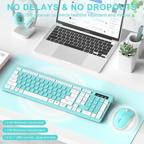 RECCAZR Wireless Keyboard and Mouse Combo, Full-Sized Keyboard and Adjustable DPI Mouse, 2.4GHz USB Receiver, Wireless for PC, Windows, Desktop, Laptop (Blue) thumbnail 2