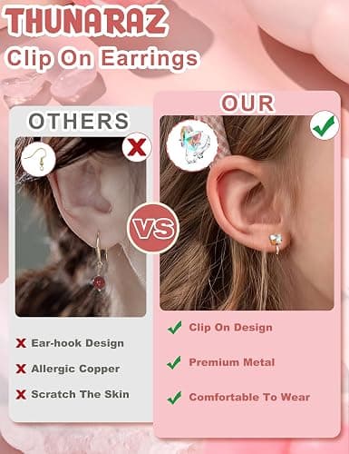 Thunaraz 10 Pairs Clip on Stud Earrings Non Pierced Butterfly Flower Pearl CZ Clip on Earring for Girls Women Hypoallergenic Non Pierced Earrings Set for Girls thumbnail 6