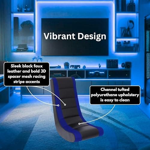 The Crew Furniture Classic Video Rocker Gaming Chair, for Kids and Teens, PU Faux Leather & Polyester Mesh, Black/Blue thumbnail 5