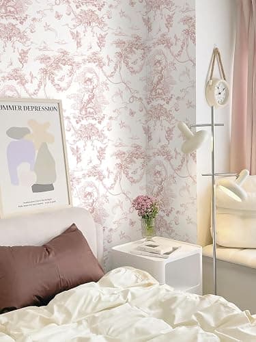 Timeet Peel and Stick Wallpaper Pink and White Self Adhesive Wallpaper Cupid Manor Painting 41x300CM Waterproof Vinyl Wrap Sticky Back Wallpaper for Living Room Bedroom Wall Cabinet Shelf thumbnail 6