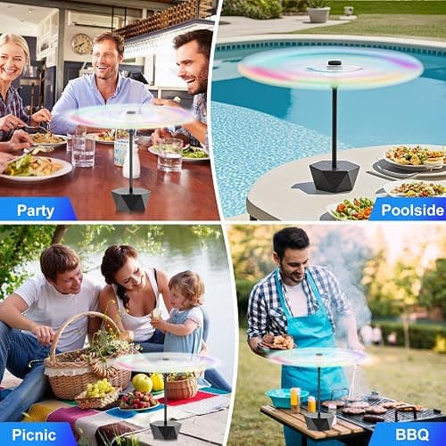 Fly Fans for Tables Rechargeable Fly Repellent Fans for Indoor Outdoor Keep Flies Away, Flies Spinner Table Top with Holographic Blades, Bug Traps for Picnic, Party, BBQ (Black, 3Packs) thumbnail 6