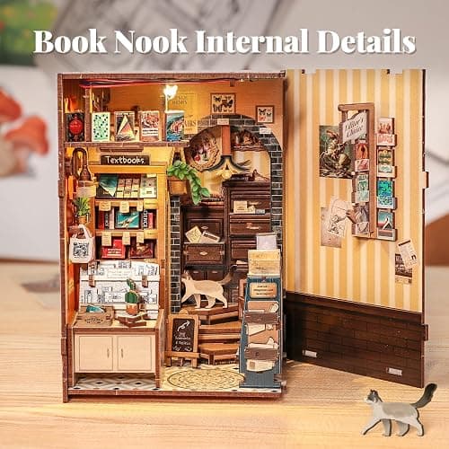 Fsolis Book Nook Kit - DIY Miniature Dollhouse Kit 3D Puzzles for Adults Tiny House Mini Booknook Craft Bookshelf Decor, 168 Wooden Pieces, Gifts for Women Book Lovers(The Scholar's Bookstore) thumbnail 5