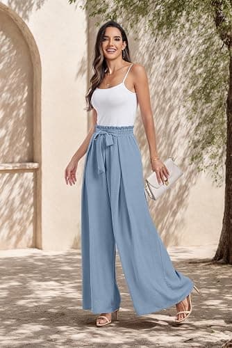 Lepunuo Wide Leg Pants for Women High Waisted Palazzo Pants Work Casual Flowy Tie Knot Trousers with Pockets thumbnail 3