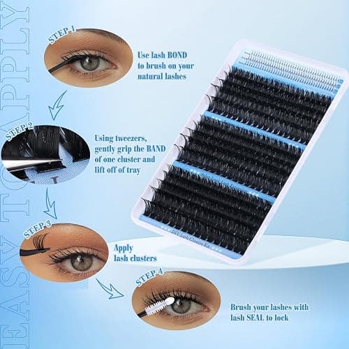 CORUSCATE Lash Clusters 100D120D150D with Bottom Lash, Cluster Eyelash Extensions Long 12-20mm DIY Cluster Lashes Thick Eyelash Clusters Volume Individual Lashes Extension 390pcs D Curl Eyelashes thumbnail 7