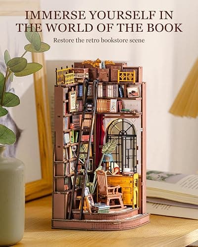 Rolife DIY Book Nook Kit Silent Corner Study, 3D Puzzles Creative British Bookend Bookshelf Decor for Adults, Tiny House Miniature Kits Model Building Kits, DIY Crafts/Gifts for Teens & Book Lovers thumbnail 5