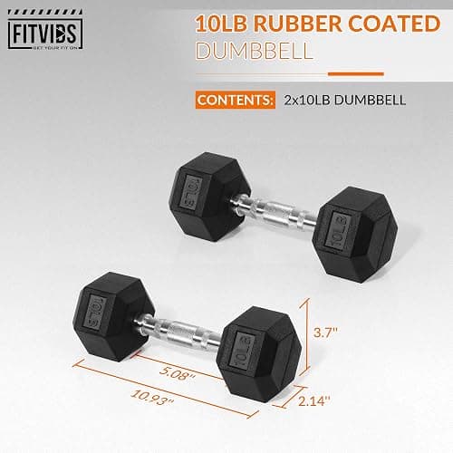 Fitvids Rubber Encased Hex Dumbbell, Hand Weights with Anti-Slip Cast Iron Grip for Exercise & Fitness, Weights Dumbbells Set of 2 for Strength Training, 5-50 LBS Pair thumbnail 2