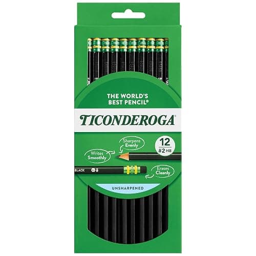 Ticonderoga Wood-Cased Pencils, Unsharpened, #2 HB Soft, Black, 12 Count - Image 1