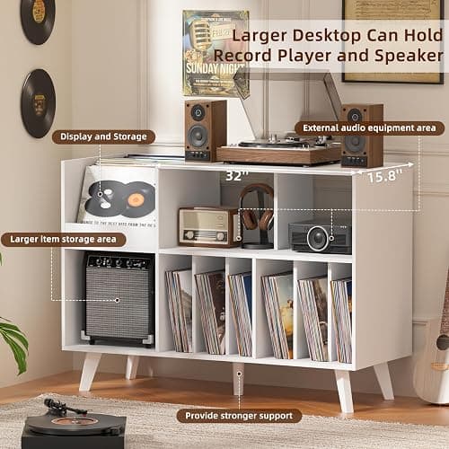 LELELINKY Large Record Player Stand, 48''Turntable Stand with Storage, Vinyl Record Holder with Display Area, Record Player Table Holds Up to 450 Albums, Record Stand for Music Room Living Room thumbnail 3