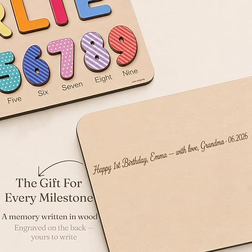 Zuzu Wooden Personalized Letter, Number and Shape Puzzle - 12 Options | First Birthday Gift for Toddlers Boys and Girls | Heirloom Keepsake thumbnail 7