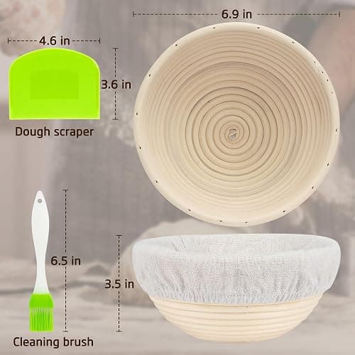 Banneton Bread Proofing Basket 7 Inch Sourdough Baking Rising Banaton Proofer Box Warmer Baskets Oval Round Bowl Cover Bowls Making Small Bulk Set Kit Supplies Tools Rattan Crock for Home Bakers Gifts thumbnail 2