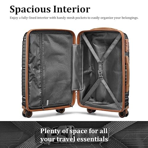 Joyway Luggage Sets 6 Piece PP Hardside Carry on Suitcase with Spinner Wheels and TSA Lock for Travel, Black Brown thumbnail 9