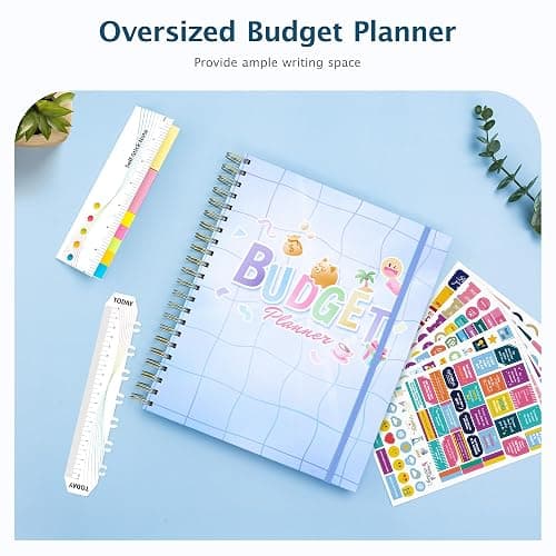 Ospelelf Budget Planner Undated, Money Expense Tracker with Pockets & Stickers, Thick Cardboard Cover, Large Pages for Spacious Writing, Original Fun Colorful Design, 12 Month Financial Notebook, Blue Pool thumbnail 9