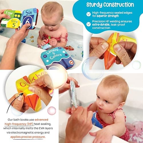 Floating Baby Bath Books Set of 4 - Bath Books for Babies, Infants - Waterproof, Mold-Free Bath Toys for Learning & Early Education (Fruit, Ocean, ABC, Numbers Books) thumbnail 5