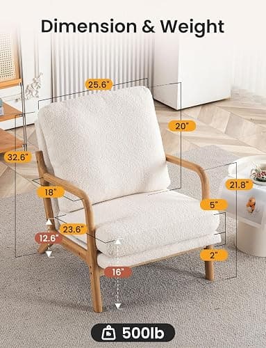 Mixcous Mid Century Modern Accent Chairs for Living Room, 23” Wide Comfy Chair for Bedroom, Small Cozy Sherpa Reading Chairs for Adults, 108° Lounge Arm Chair with Detachable Cover, 5.5" Foam Cushion thumbnail 2