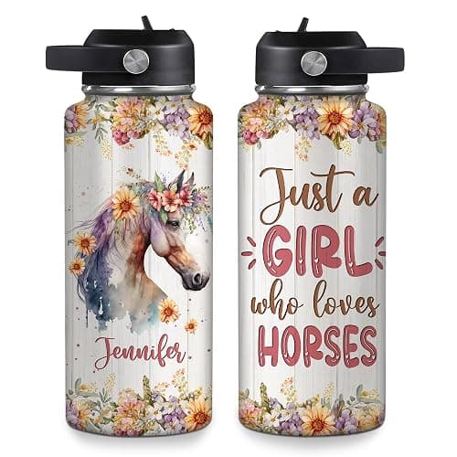 Hyturtle Personalized Horse Water Bottle - Custom Name Insulated Stainless Steel Bottle with Leak-Proof Lid 18oz 32oz - Animal Lover Gift for Women Girls Horse Lovers - Birthday & Christmas Gift - Image 1