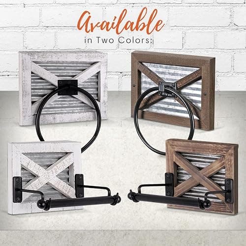 Autumn Alley Farmhouse Toilet Paper Holder and Rustic Towel Holder Set, Wall Mount, Rustic Wall Toilet Paper Holder and Bathroom Hand Towel Holder Decor, Wooden Brown thumbnail 7
