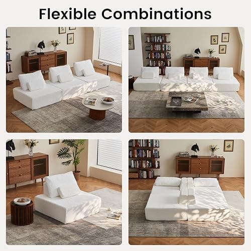 ADORZ Sectional Couches for Living Room, Cloud Couch Modular Sectional Sofa with Pillow, 2-Seat Boneless Couch for Living Room, Bedroom, No Assembly Required, White thumbnail 3