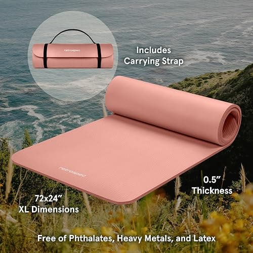 Retrospec Solana Yoga Mat Thick 1/2in Non-Slip Workout Mat with Nylon Strap - 72x24in Exercise Mat for Pilates, Stretching & Fitness - BPA Free, Easy Clean thumbnail 2