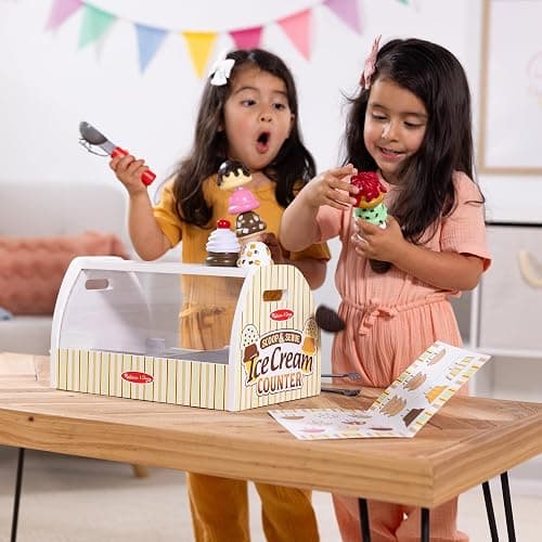 Melissa & Doug Wooden Scoop & Serve Ice Cream Counter, Pretend Play Store, 28 Toy Food & Play Kitchen Accessories, Preschool Toys for Girls & Boys 3+ thumbnail 2