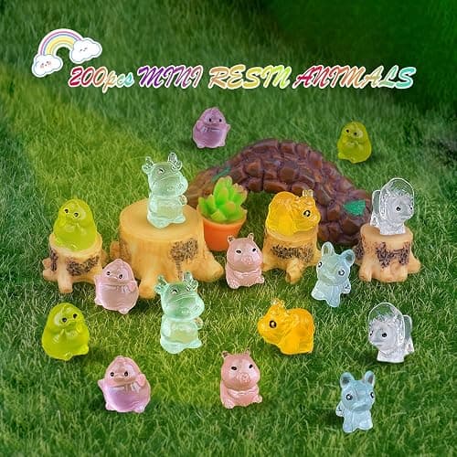200pcs Multicolor Mini Resin Animals Luminous Tiny Ducks Figures for Micro Fairy Garden Accessories Micro Landscape Ornaments DIY Mini Garden Outdoor Decor Dinosaur Rabbit Flamingo Owls Ocean Animal thumbnail 7
