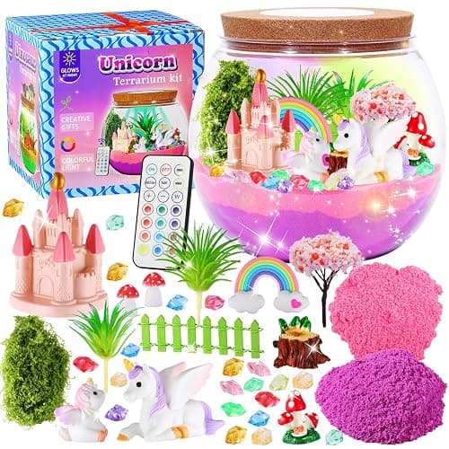 Hannstar Unicorn Terrarium Crafts Kit for Kids-LED Night Light Up & Remote Unicorn Birthday Gifts Toys for Girls Ages5 6 7 8 9 10 Year Old-Christmas Gifts for Girls - Image 1