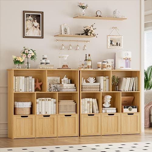 FOTOSOK Toy Storage Organizer with 3 Movable Drawers, Floor Storage Cabinet Toy Chest with Hidden Wheels and 5 Storage Cubbies, Multifunctional Storage Chest for Playroom, Natural thumbnail 4