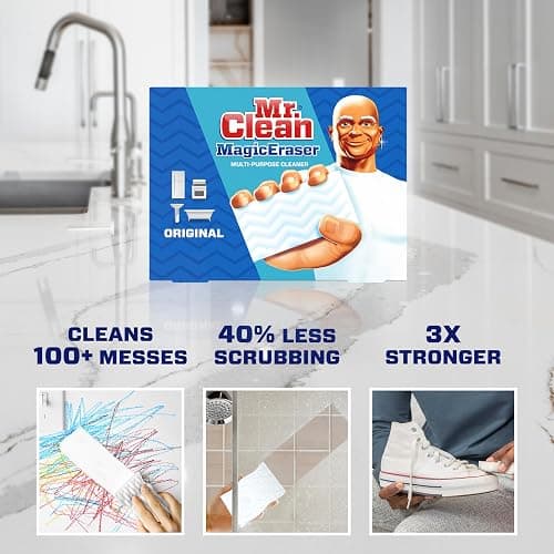 Mr. Clean Magic Eraser Original Cleaning Pads, Multi Purpose Cleaner, Bathroom Cleaning Supplies, All Purpose Cleaner, White, 6 Count thumbnail 2