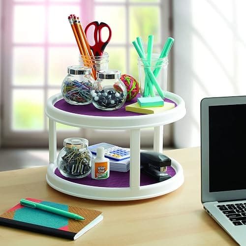 Copco Non-Skid 2 Tier Pantry Cabinet Lazy Susan Turntable, 12-Inch, White/Purple thumbnail 2