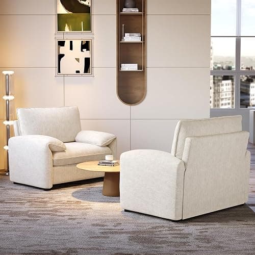ONBRILL Oversized Accent Chair, 41 Inch Chenille Fabric Armchair, Comfy Single Sofa Chair with Padded Arms, Pocket Spring Cushion, Modern Reading Chair for Living Room, Bedroom, Beige thumbnail 9