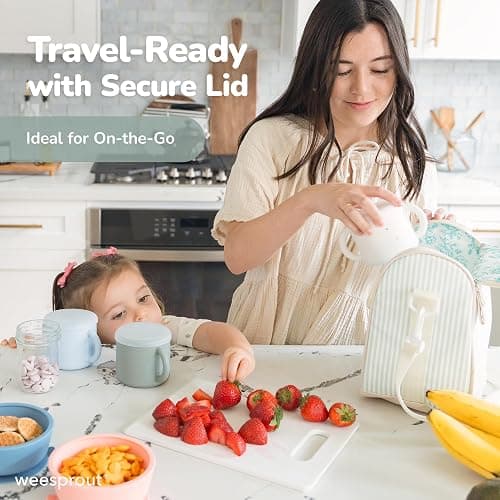 WeeSprout Snack Containers, Food Grade Silicone Cups, Spill-Proof Tops For Toddlers and Babies, Premium Hard Plastic Travel Lids, Dishwasher Safe, Set of 2 Snack Catchers thumbnail 2