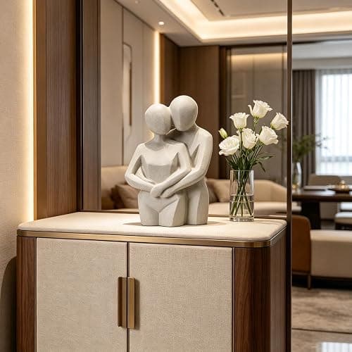 Guichifun Couple Hugging Statue Home Decor - Beige Lover Embrace Sculpture Romantic Figurine for Home Décor Wedding Modern Minimalist Art for Bedroom Living Room Shelf Gift 7.25 x 4.25 x 10.5 Inch thumbnail 2