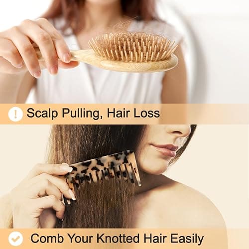 TaShow Hair Detangling Comb, 2 Pack Large Cellulose Acetate Wide Tooth Comb for Wet and Dry, Women's Thick Curly Wavy Hair (Tortoise Shell, Ivory) thumbnail 6