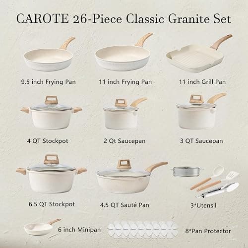 CAROTE Pots and Pans Set Nonstick, Cookware Set Induction Kitchen Cooking Set 26cs w/Frying Pans & Saucepans& Grill Pan thumbnail 2