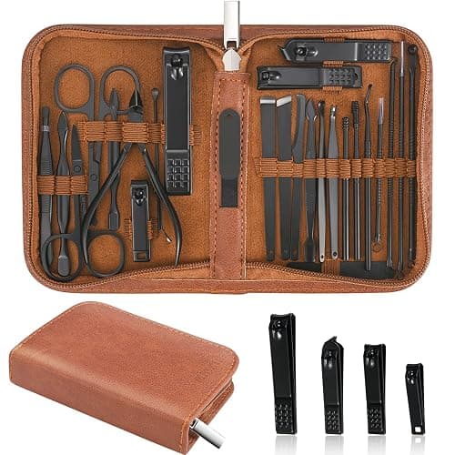 MINKINH Manicure Set Professional Nail Clipper Kit-26 Pieces Stainless Steel Manicure Kit,Nail Care Tools with Luxurious Travel Case (Brown) - Image 1