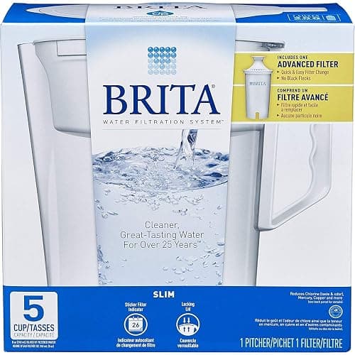 Brita Water Pitcher, Slim, 5 Cup Capacity, Includes One Advanced Filter-White, Size - Image 1