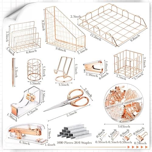 Yaomiao 13 Pcs Desk Accessories Kit Organizer Office Supplies Valentines Women School Gift Acrylic Stapler Staple Remover Tape Holder Pen Cup Magazine File Letter Clip Phone Holder Scissor(Rose Gold) thumbnail 3