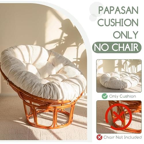 HIGOGOGO Papasan Chair Cushion with Corduroy Cover (Without Chair), 48 x 48 Inch Supportive Cushion, Overstuffed Chair Cushion,Beige thumbnail 5