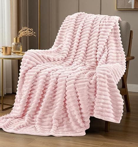 Utopia Bedding Pink Striped Fleece Blanket Throw Size – Fluffy, Warm & Lightweight Ribbed Throw for Bed, Sofa & Chair - Soft Cozy Blanket for Home Décor & Gifting (50x60 Inches) - Image 1