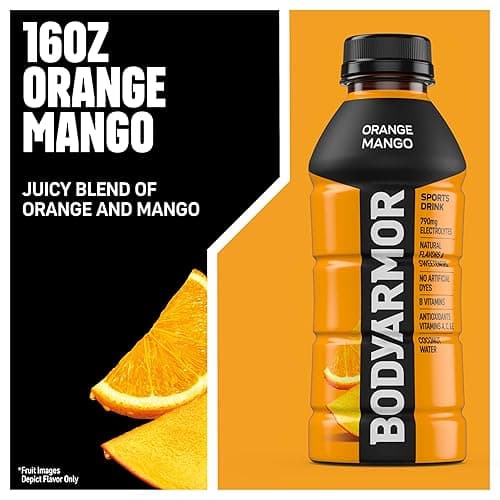 BODYARMOR Sports Drink Sports Beverage, Orange Mango, Coconut Water Hydration, Natural Flavors With Vitamins, Potassium-Packed Electrolytes, Perfect For Athletes, 16 Fl Oz (Pack of 12) - Orange Mango - 16 Ounce (Pack of 12) thumbnail 3