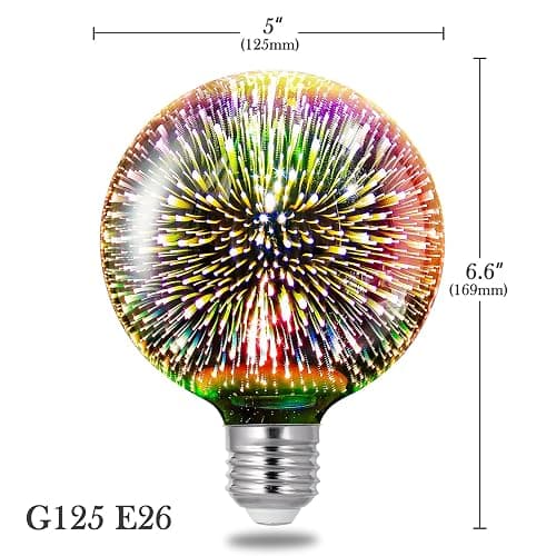 Want: Porseme 3D Fireworks Decorative Light Bulb, E26 Base, 7W, AC100-240V, Glass Bulbs with Soft Warm Light, Shiny Decor for Home, Bedroom, Party (Included 1 G125 Bulb) thumbnail 2
