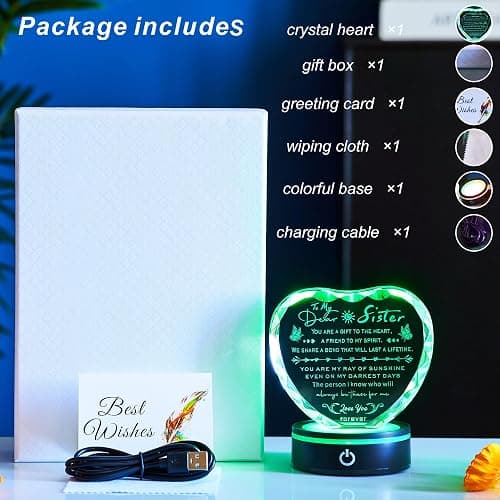 Ghtixsu Sister Gifts Crystal Keepsake with LED Base, Laser Engraved Sister Gift from Sister, Soul Sister Presents for Women, Unique Big Sister Birthday Gifts for Girls, Best Sister Ever Gifts thumbnail 7