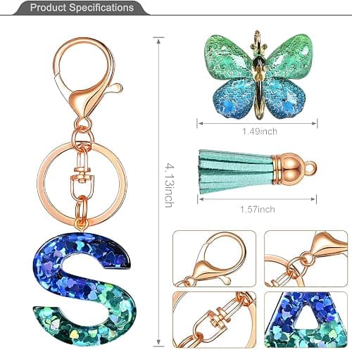 JINGUAZI Butterfly Initial Letter Keychain Bag Charms for Women | Cute pendant accessories for purses, handbags, backpacks, car keys, small gift for her young women, mothers, teachers thumbnail 2