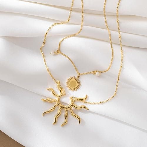 Xeyai Gold Necklace for Women, Dainty 14K Gold Plated Layered Sun Pendant Necklace Gold Charm Chocker Jewelry Gift for Her thumbnail 3