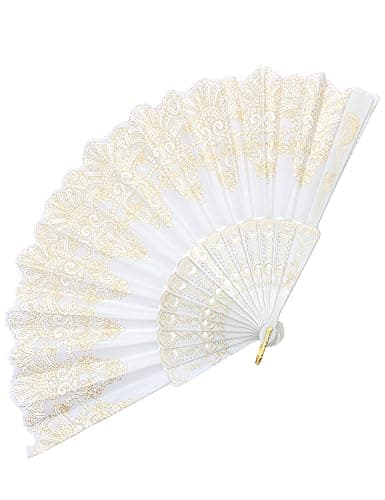 EOSAU Handheld Chinese Folding Fan Hand Fans for Women Foldable Bulk for Party Wedding Church Dancing (White) - Image 1